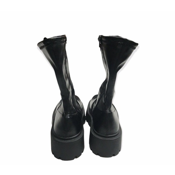 Wednesday Adams Style Boots Size 9 Black Stretch Pull Up Zip Up Chunky Boots - Picture 3 of 12